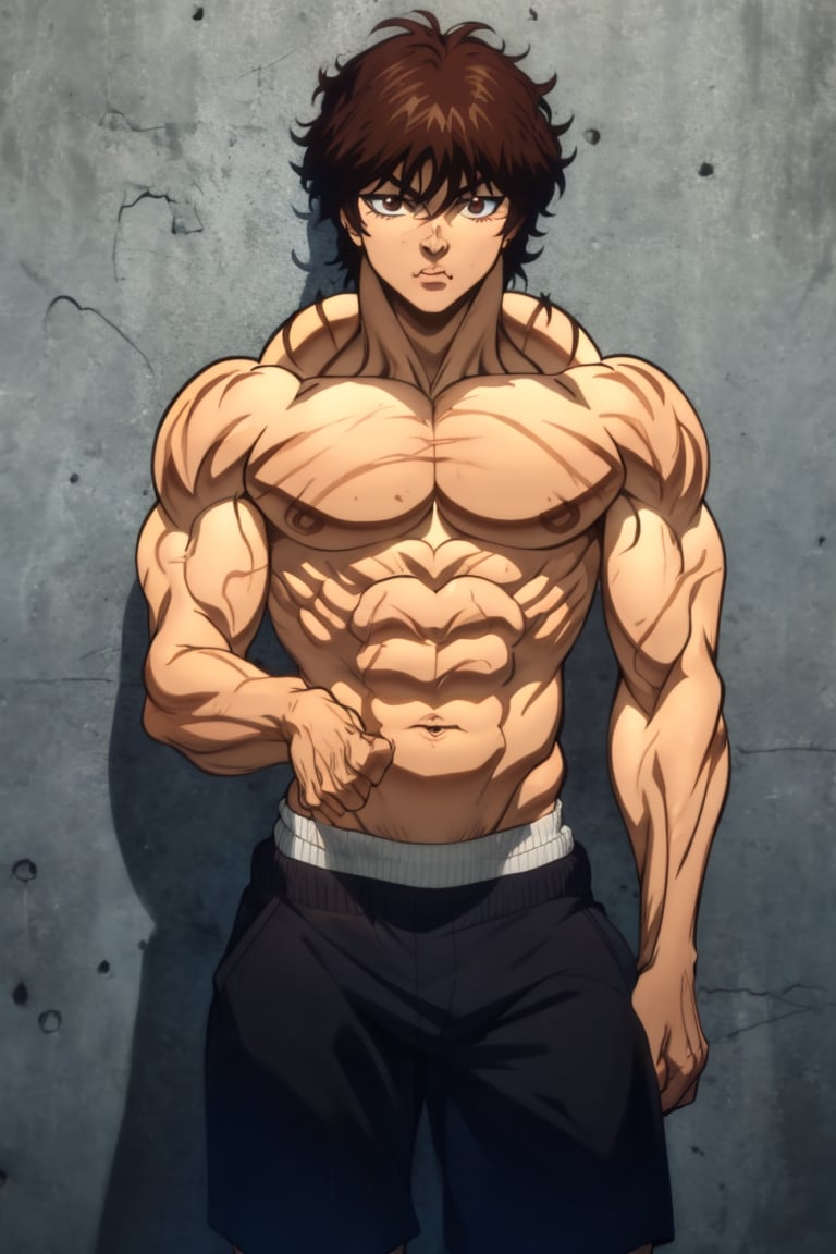 Bakihanma , short_hair , no_shirt  ,short_pants, 1boy , brown_hair , good_muscles