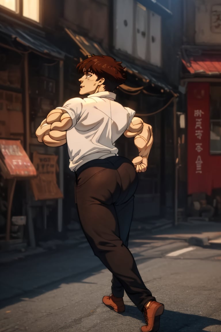 Bakihanma , short_hair , white_shirt  ,black_pants, 1boy , brown_hair , good_muscles,animan