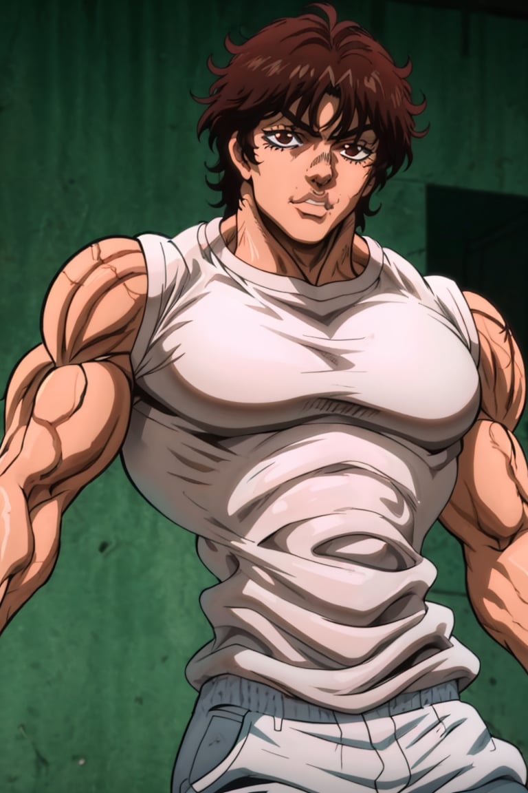 Bakihanma , short_hair , white_shirt  ,black_pants, 1boy , brown_hair , good_muscles