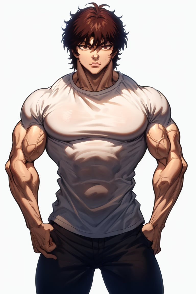 Bakihanma , short_hair , white_shirt  ,black_pants, 1boy , brown_hair , good_muscles