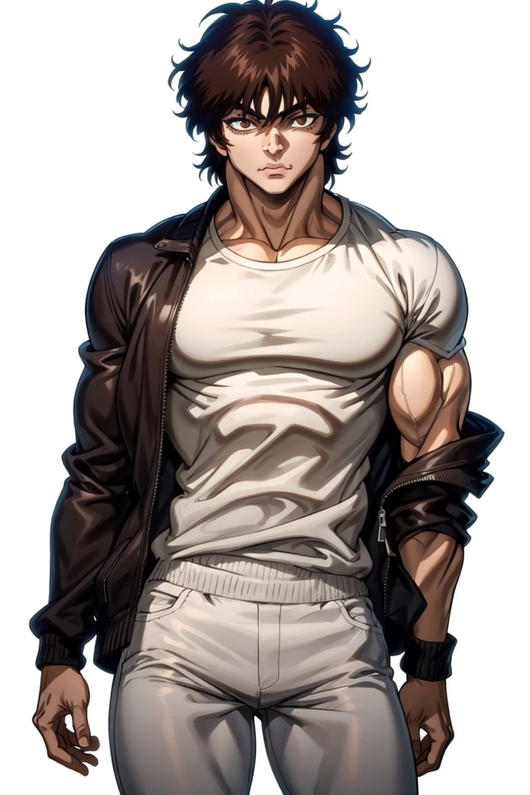 Bakihanma , short_hair , white_shirt  ,black_pants, 1boy , brown_hair , good_muscles ,dripjacket,Bakihanma