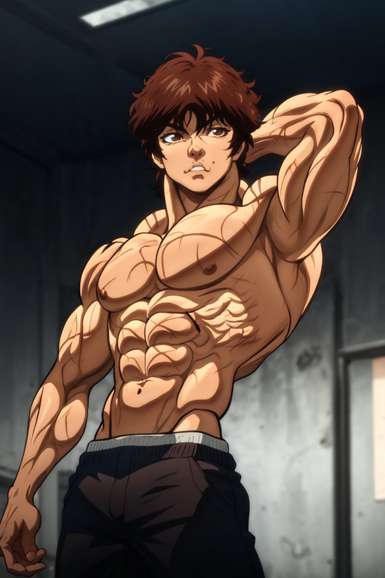 Bakihanma , short_hair , no_shirt  ,short_pants, 1boy , brown_hair , good_muscles