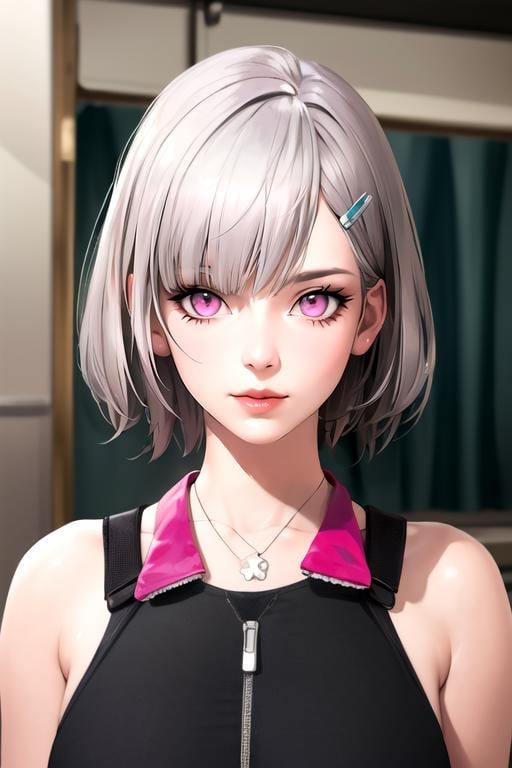 (best quality:1.1), (masterpiece:1.4), photorealistic, , , depth of field, , (realistic:1.4), 1girl, solo, <lora:ada_synduality_noir:0.78>, ada_synduality_noir, grey hair, pink eyes, , short hair, , hairclip, doll costume, poolside,