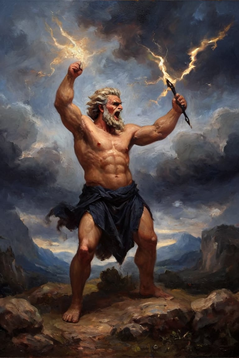 angry zeus, oil painting