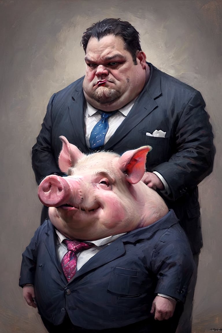 fat gluttonous pig dressed as elite banker