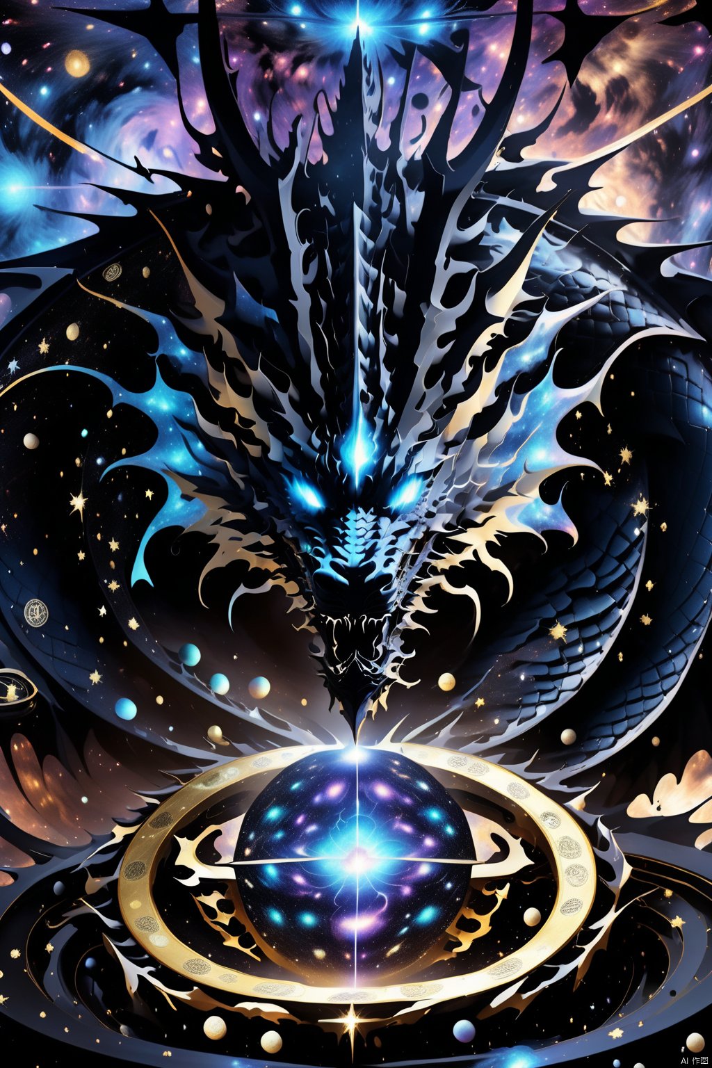  (close up:1.45),Dark ink version of Evil Dragon King, through black holes, illegal use of digital encryption technology, disrupt the digital realm of the universe and once, cross-chain information, digital currency, dark beam particles, (star vortex, star River, star ring :1.25), ultra HD, super detail, epic shock, visual art, surreal, BJ_Sacred_beast