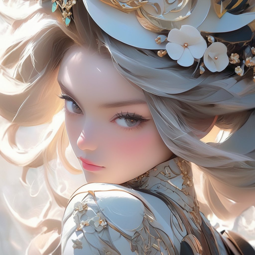 a close up of a woman with a headpiece and a flower in her hair, intricate ornate anime cgi style, detailed digital anime art, artwork in the style of guweiz, anime robotic mixed with organic, detailed anime artwork, clean detailed anime art, great digital art with details, anime mecha aesthetic, detailed anime art, advanced digital anime art