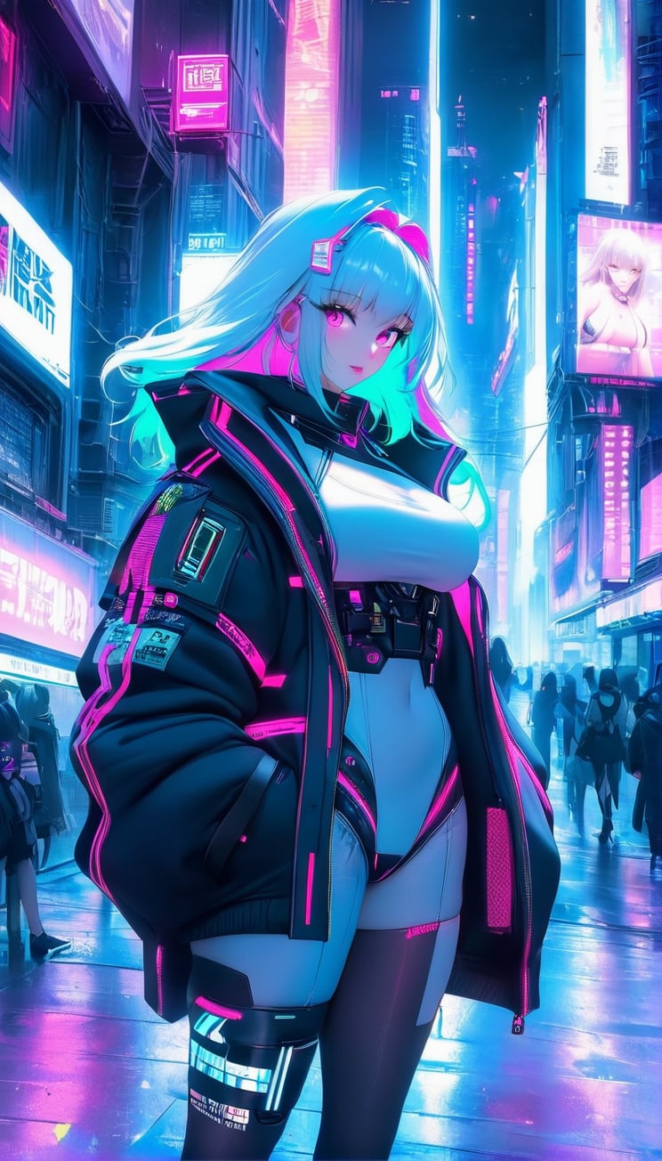 a woman in a black and white outfit standing in a city, digital cyberpunk - anime art, digital cyberpunk anime art, anime cyberpunk art, cyberpunk anime art, oppai cyberpunk, cyberpunk anime girl, female cyberpunk anime girl, modern cyberpunk anime, cyberpunk anime girl mech, best anime 4k konachan wallpaper, anime cyberpunk, cyberpunk art style