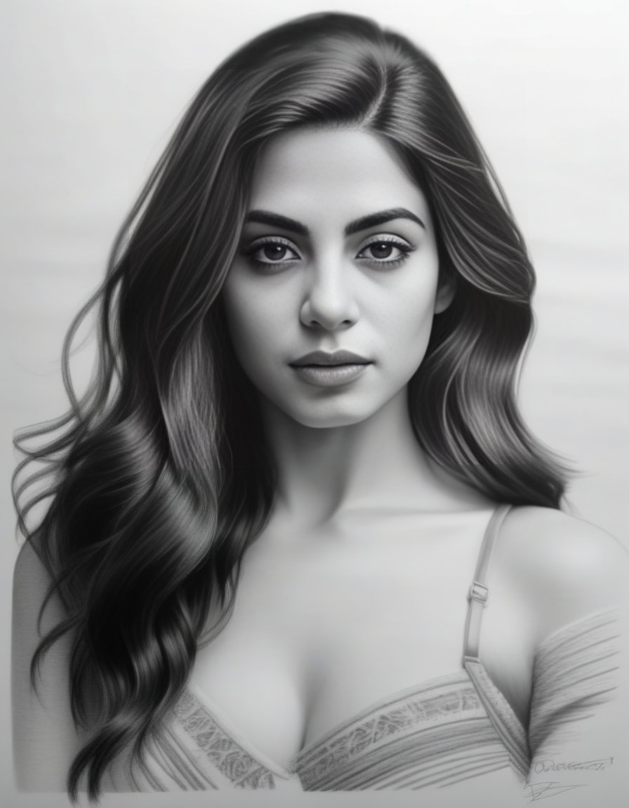 EmeraudeToubia,<lora:EmeraudeToubiaSDXL:1>, sketching on ivory paper with charcoal pencil, in the style of realistic hyper-detailed portraits, digital airbrushing, monochrome , commission for, i can't believe how beautiful this is