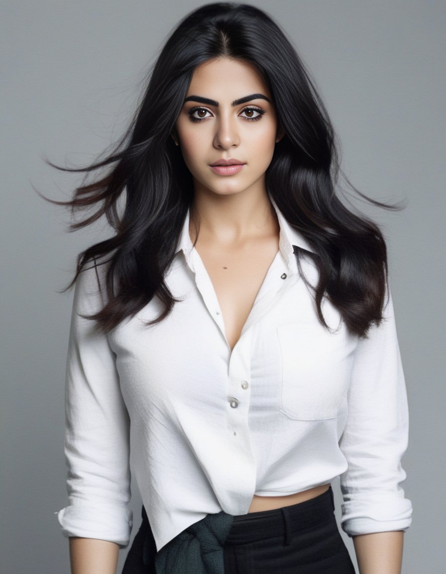 EmeraudeToubia,<lora:EmeraudeToubiaSDXL:1>,An image of a young beautiful (Spanish|Turkish|german|french|Korean) girl, white denim shirt and black jeans, with a beautiful Asymmetrical Cut style  highly detailed, In the style of Alexander Averin