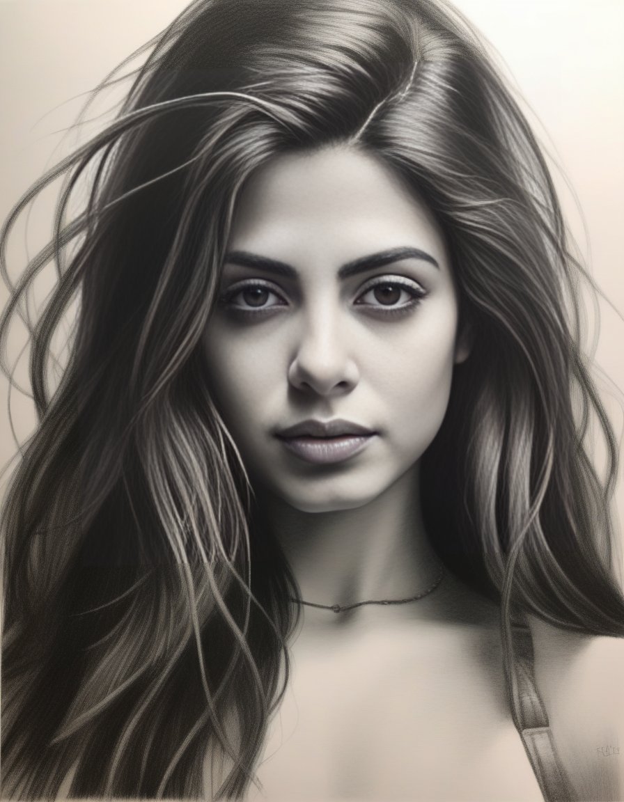 EmeraudeToubia,<lora:EmeraudeToubiaSDXL:1>charcoal drawing of a girl by timothy, in the style of hyper-realistic sci-fi, detailed perfection, hyper-realistic details, realistic human figures, heavy use of palette knives, hyper-realistic pop, frayed