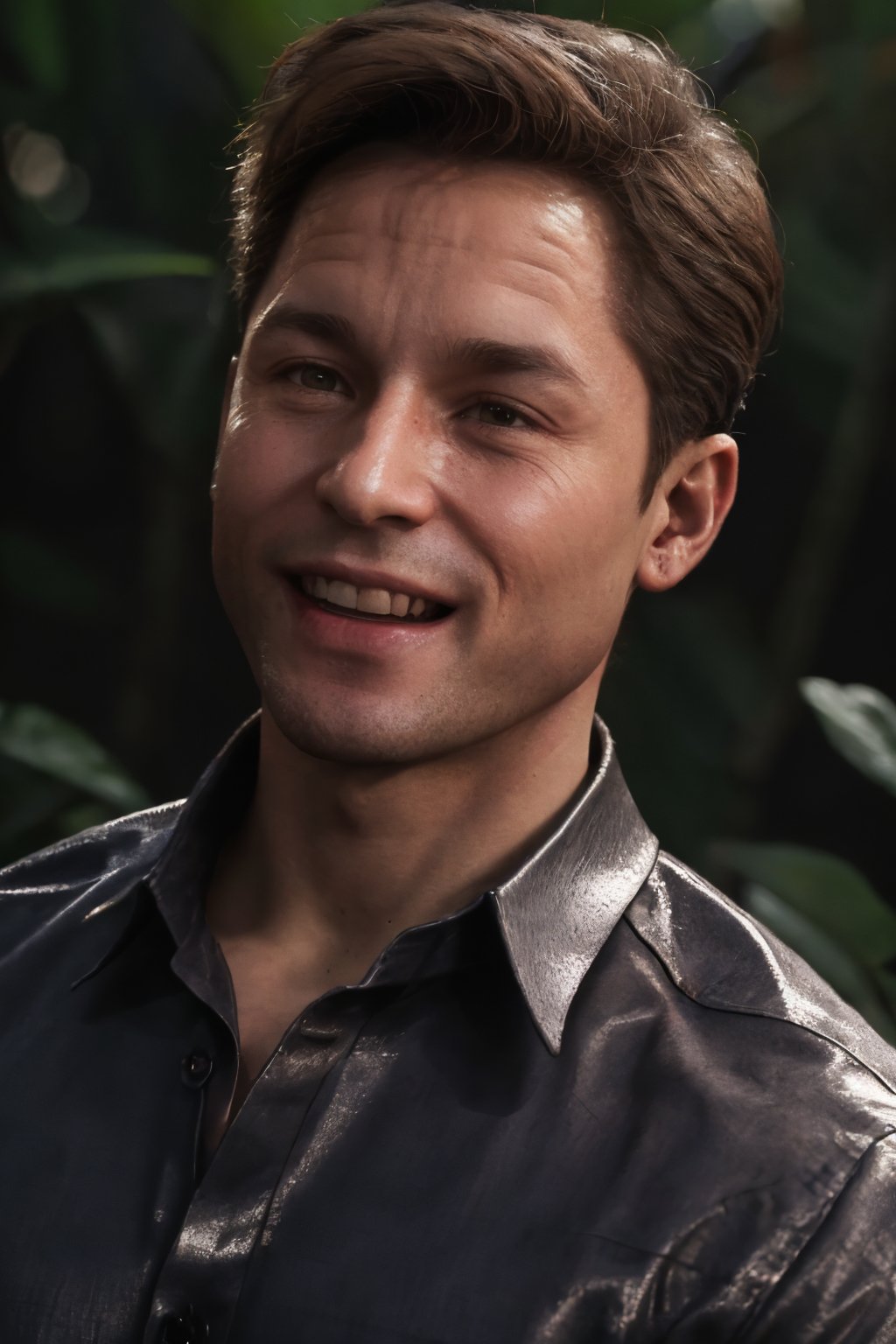 realistic image of Johnny Cage, 1man, collared shirt, ready for battle, grin, blood on face, simple background, jungle,
Handsome man, full body, photorealistic, best quality, real life, RAW, without noise, clear, high_resolution, 8K masterpiece, photograph, soft lighting, realistic skin, extremely detailed, soft natural light, reflected light, highly detailed,  professional photography, ultra sharp focus, tetradic colors,johnny_cage_mk1