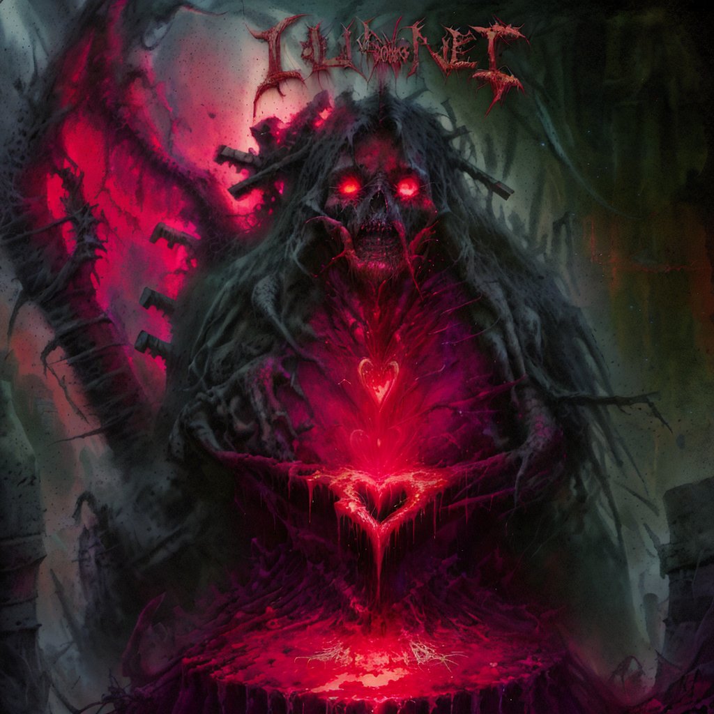 Works of heart bleeding dark <lora:DEATH_METAL2:1>, DEATHMETAL, high resolution, detailed