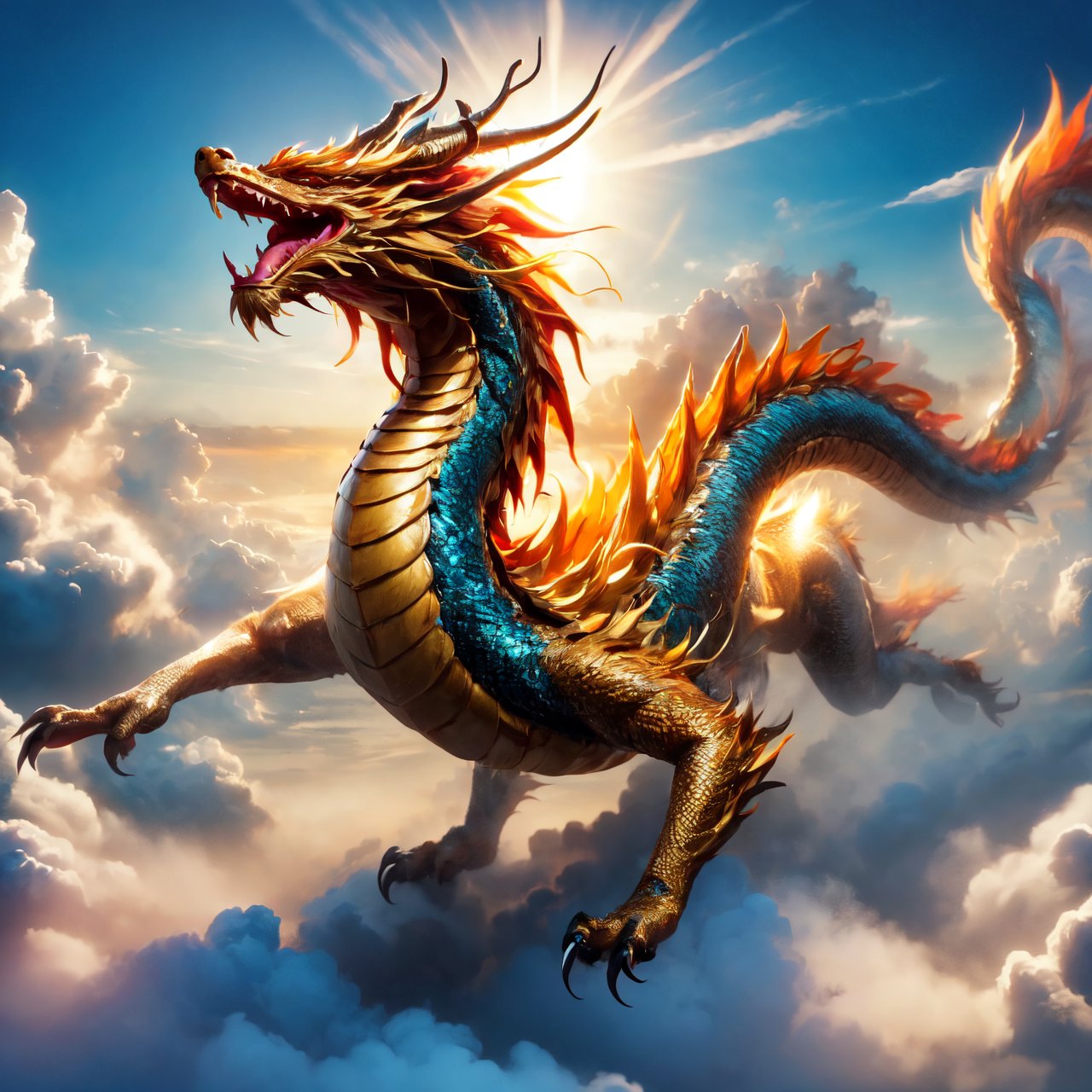 Chinese Dragon, Soars In The Sky, Winding Through The Sky, Majestic, Powerful, Detailed, Vibrant, Elegant, Strength And Grace, Ultra-Detailed, Highres, Extremely Detailed, Absurdres, Incredibly Absurdres, Huge Filesize, Above The Clouds, Clear Blue Sky, Fluffy White Clouds, Apex Of Achievement, Recognition, Ascendant Position, Celebrated Status,
By FuturEvoLab, (Masterpiece, Best Quality, 8k:1.2), (Ultra-Detailed, Highres, Extremely Detailed, Absurdres, Incredibly Absurdres, Huge Filesize:1.1), 
