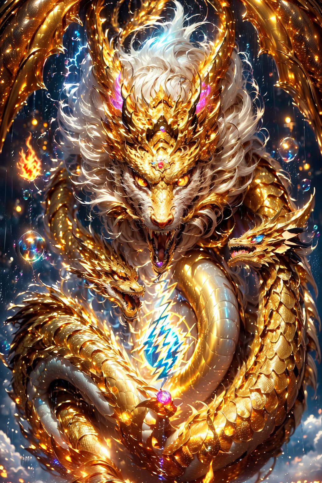 (((dragon head))), (((golden dragon))), (((metal flakes))), (((holy tattoo))),  (((shine))),  (((Bubbles))),  (((moonlight))),  (((clouds))),  (((fog))),  (((Sanskrit))),  (((lightning))),  Delicate texture,  (((fire))),  (((rain))),  (((magic circle))),  Makeup,  More Detail,  (((holy tattoo))),  GdClth,  (((shine))),  (((Bubbles))),  (((Sanskrit))),  Mecha,  Cyberpunk, long,<lora:EMS-276656-EMS:0.800000>