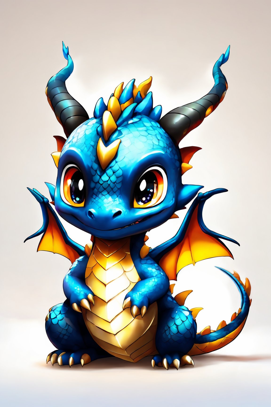 AiArtV, Baby Dragon, solo,looking at viewer,smile,simple background,white background,sitting,tail,full body,wings,black eyes,pokemon (creature),no humans,head wings,creature,fusion