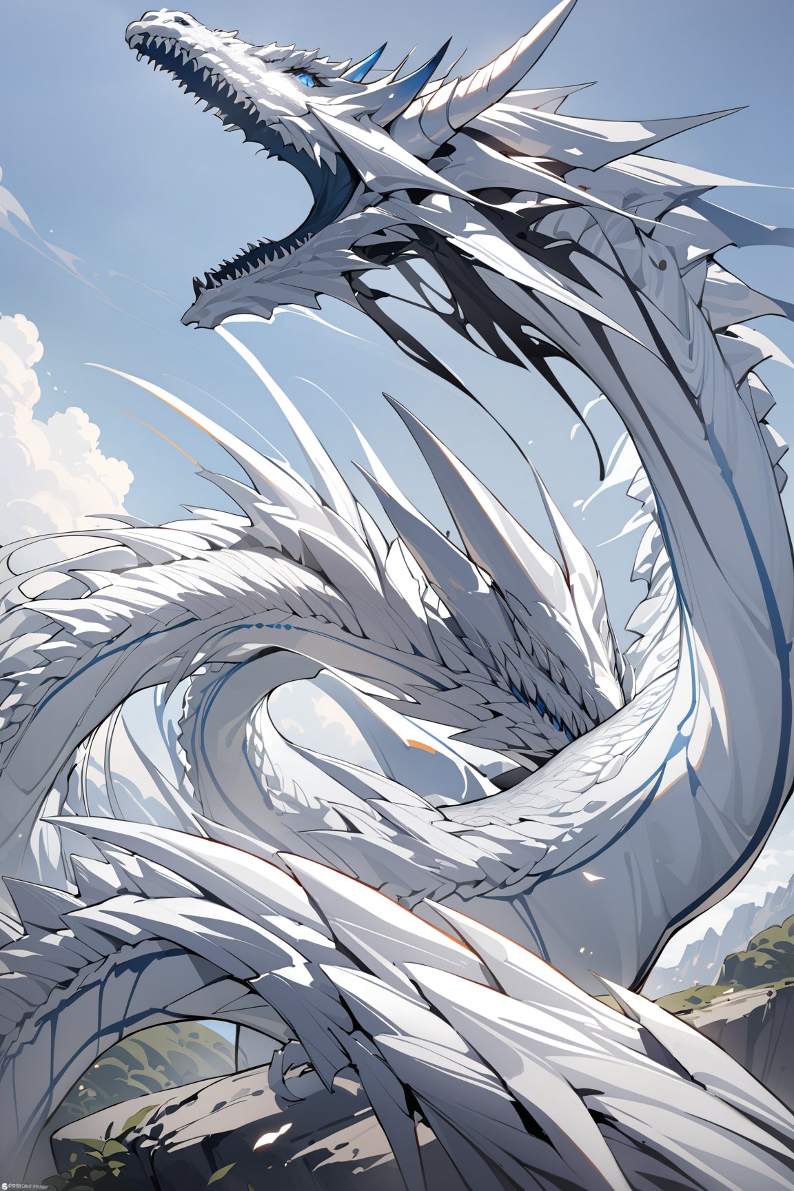masterpiece, best quality,white dragon,sky,