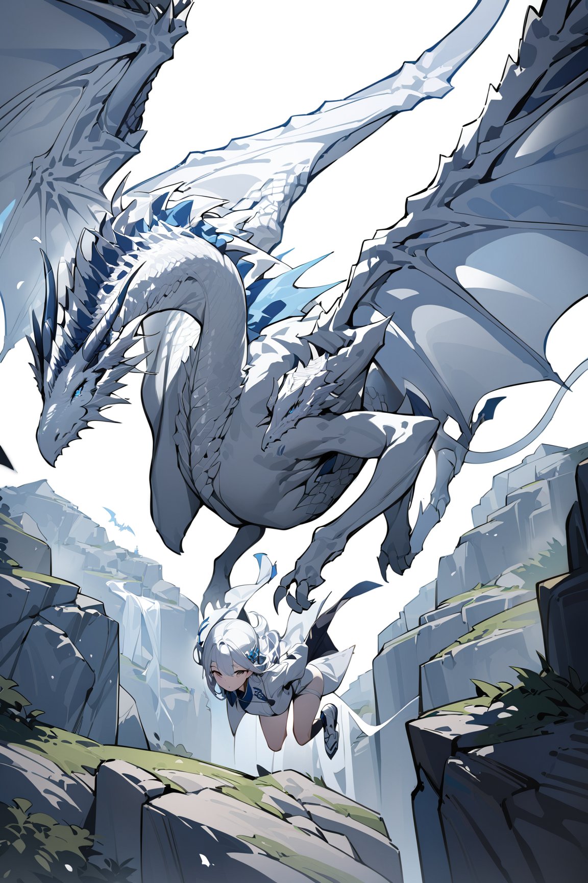 white dragon and girl,flying,dragon wings,

masterpiece, best quality,