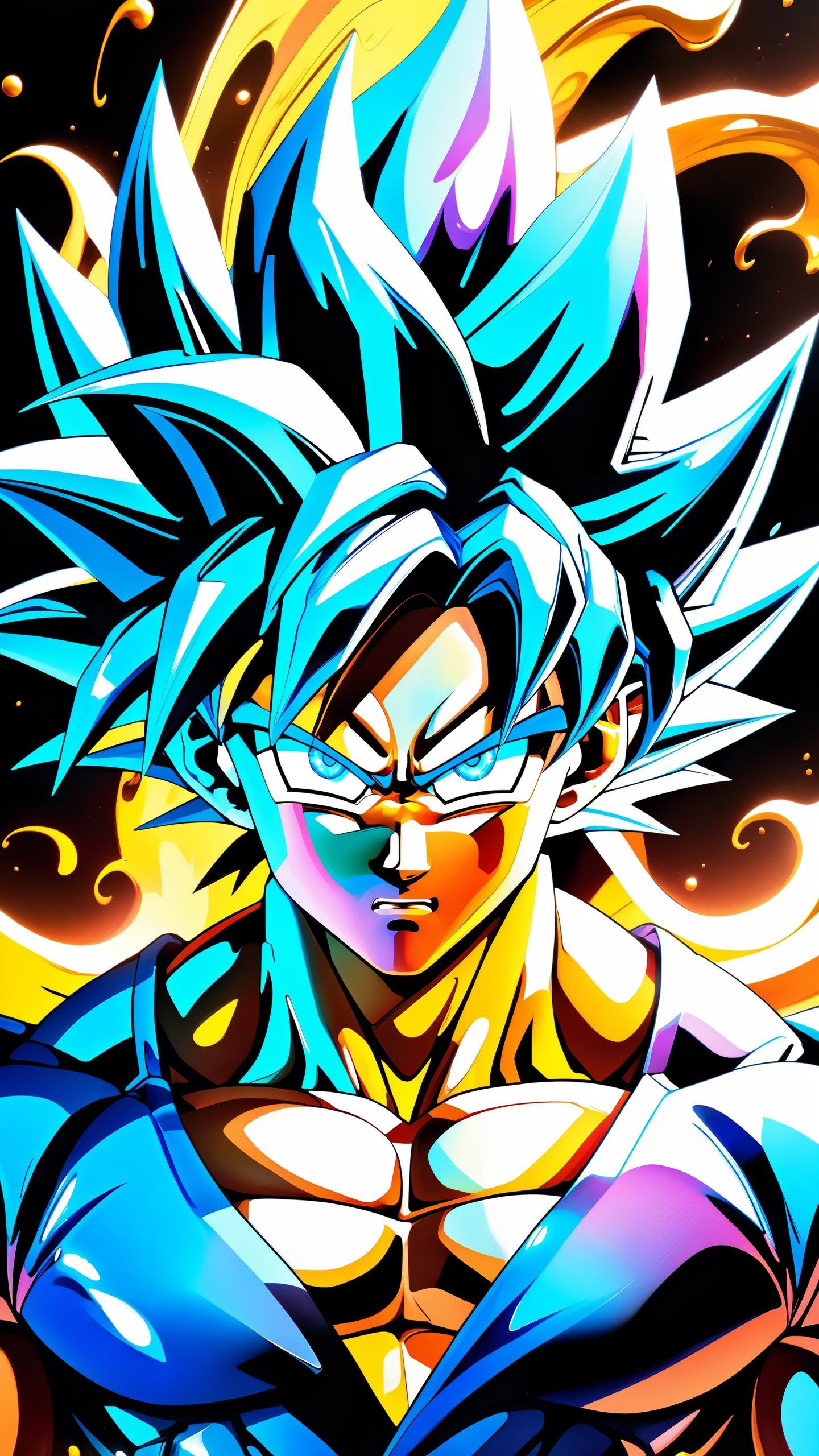 Goku ultra instinct, dbz style, jjba style, death note style, ultra detailed artistic abstract photography of liquid lust, detailed captivating eyes on molten statue, asymmetrical, gooey liquid hair, color exploding lips, highly refractive skin, Digital painting, colorful, volumetric lighting, 8k, by Cyril Rolando, by artgerm, Trending on Artstation, 16k resolution, 300 dpi, 600 dpi, 4k, Contest winner, High definition, detailed, realistic, 8k uhd, high quality