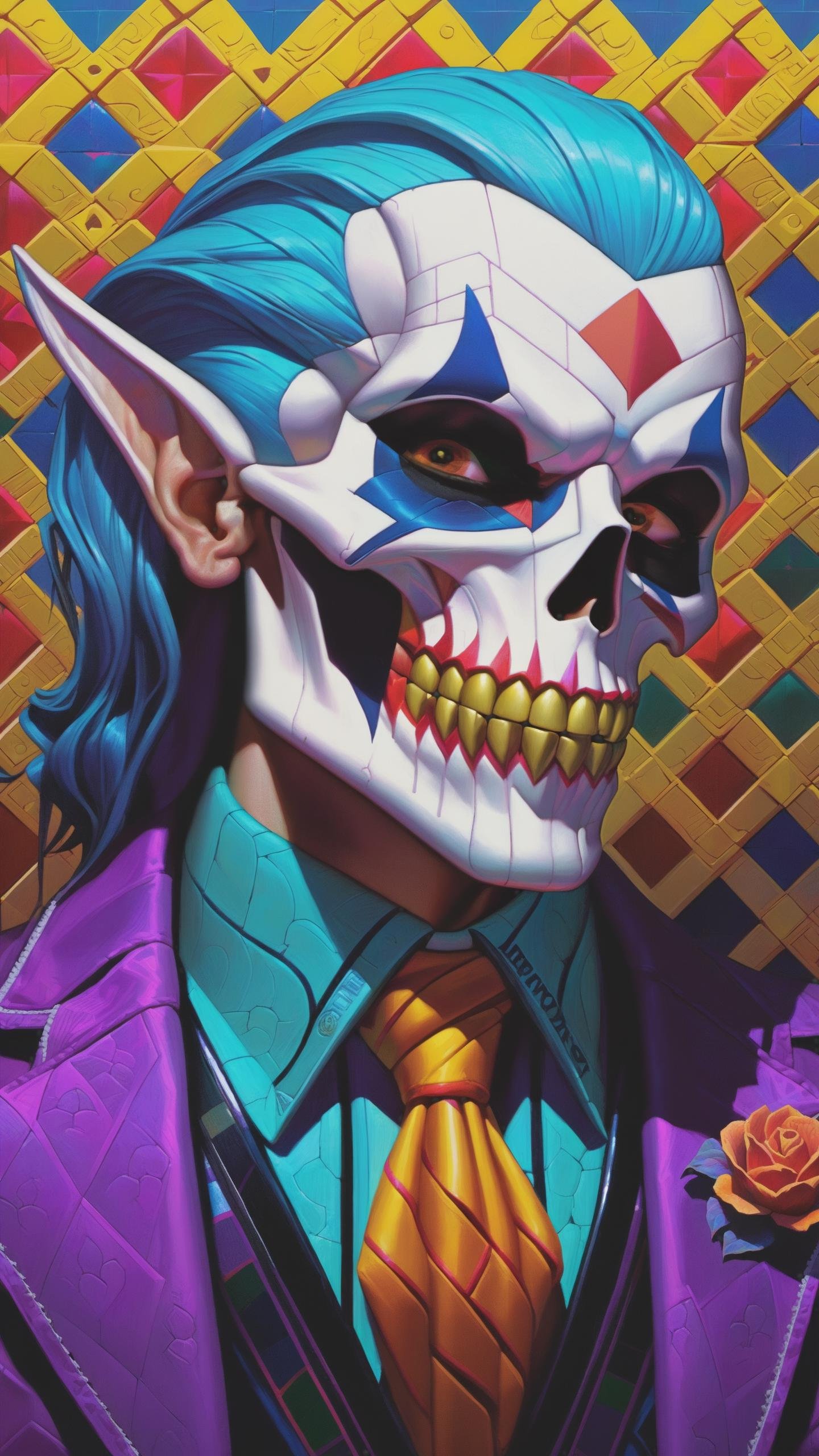 Hyper realistic art skull joker demon concept art portrait by Casey Weldon, Olga Kvasha, Miho Hirano, hyperdetailed intricately detailed gothic art trending on Artstation triadic colors Unreal Engine 5 detailed matte painting, deep color, fantastical, intricate detail, splash screen, complementary colors, fantasy concept art, 8k resolution, gothic DeviantArt masterpiece . Extremely high-resolution details, photographic, realism pushed to extreme, fine texture, incredibly lifelike