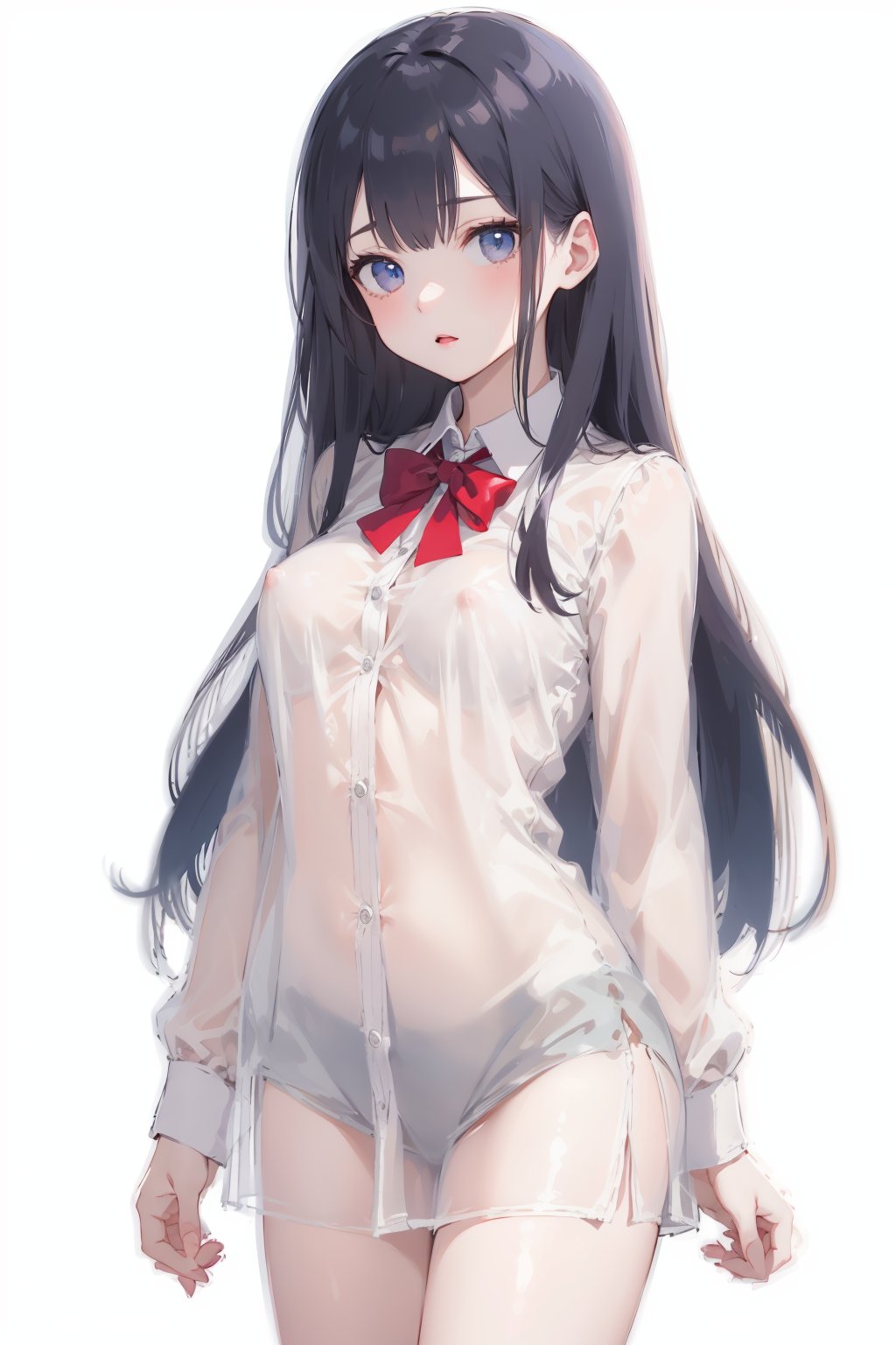 (masterpiece:1.2),extremely high quality,1girl,solo,see-through,school_uniform,medium breasts,[[nipples]],looking at viewer,standing,cowboy shot,very long hair,white background,simple background,<lora:Transparent clothes_concept_v1.2:0.9>,