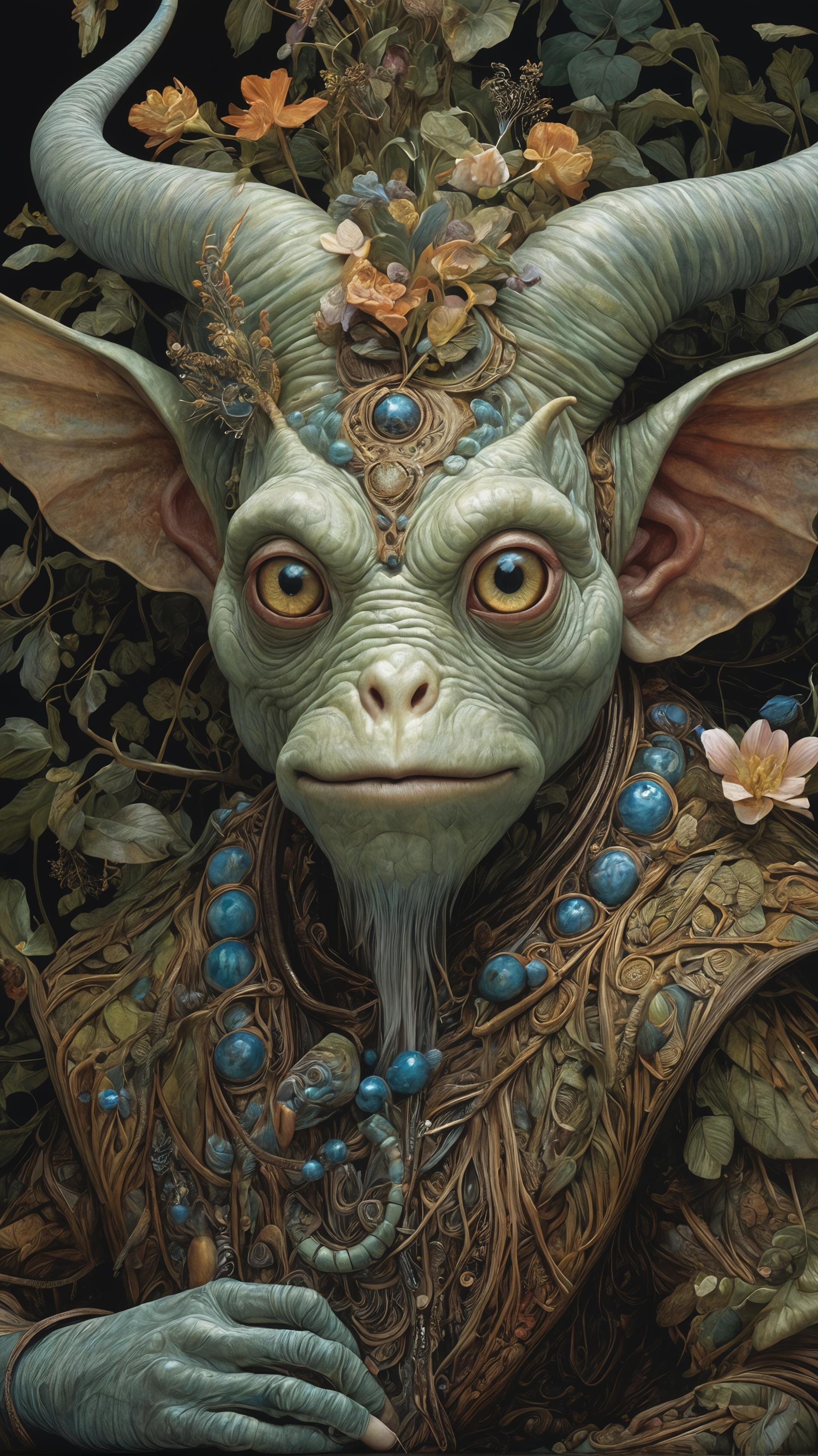 photography in the style of detailed hyper realism, creature, fantasy, James Christensen, bold lines, hyper detailed