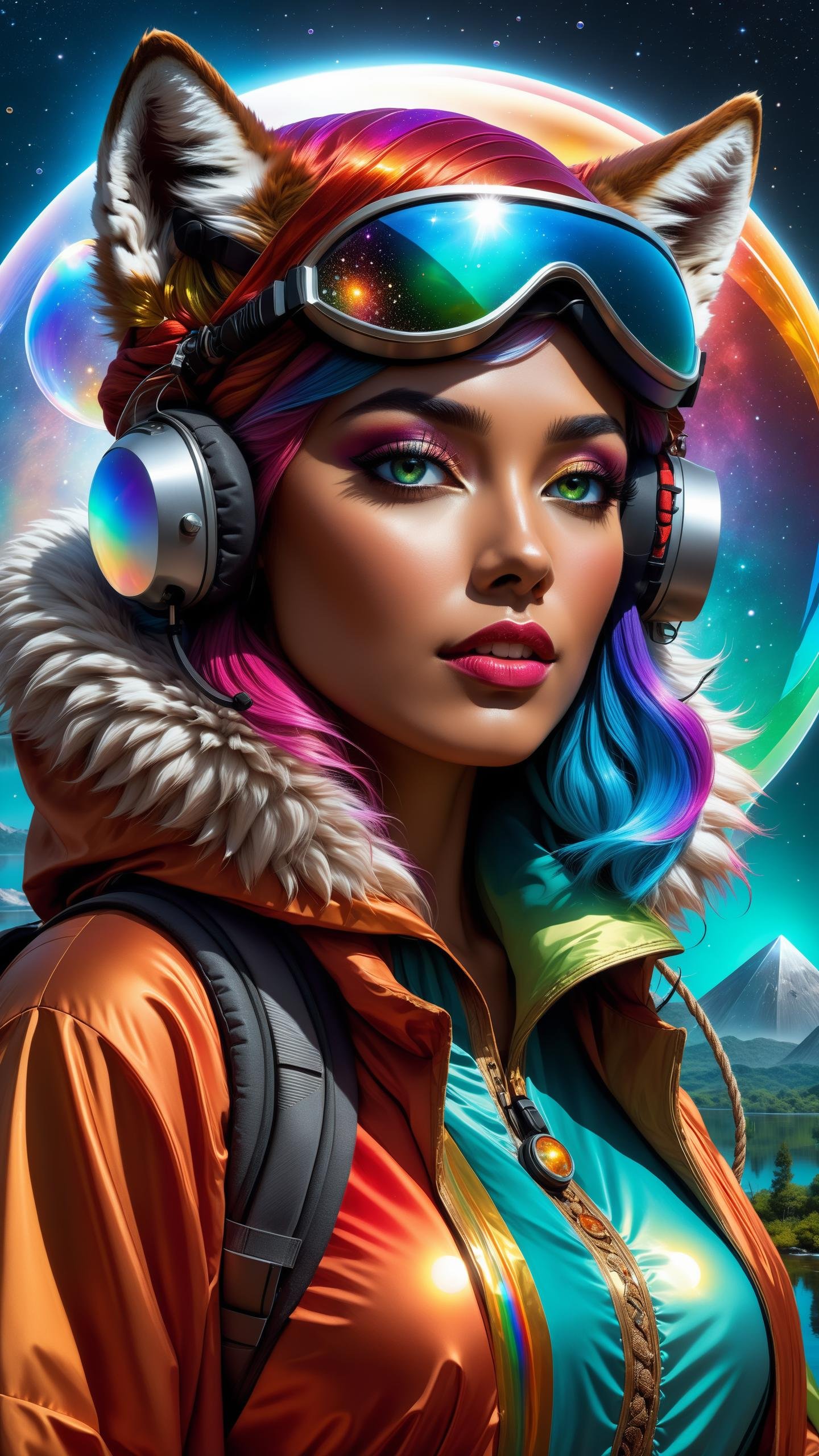 photorealistic, a beautiful girl, closed eyes, portrait, style-paintmagic, (((splash of paint))), (((colorful))), ((floating colorful paint)), goddess of death, Japanese mythology, (featuring mythical creatures), chubby girl, solar system, milky way, dream, fantasy, (abstract background:1.3), masterpiece, ultra realistic, 32k, extremely detailed CG unity 8k wallpaper, best quality, masterpiece, best quality, ultra high res, extremely detailed, (psychedelic art:1.4), woman, veil, visually stunning, beautiful, award-winning illustration, cosmic space background, ethereal atmosphere, (dark glass skin, diamond body, multi colored eyes:1.3), dark brown eyes, chestnut hair, mutton chops, (cyberpunk city:1.2), portrait, elegant hat, half shot, detailed background, detailed face, (chronomancy theme:1.1), bubble-wizard, orange sorcerer robes, surrounded by light green bubbles, rainbow, floating orbs, large bubbles, floating sparkling particles, transclucent, glowing bubbles, swirling bubbles, graceful, bubbles in background, intricate patterns, starry sky, magical atmosphere, space, Egypt futuristic, (by Enki Bilal, methurlant), surreal, (hyper realistic:1), ((upper body selfie, happy)), masterpiece, best quality, ultra-detailed, solo, outdoors, (night), mountains, nature, (stars, moon) cheerful, happy, backpack, sleeping bag, camping stove, water bottle, mountain boots, gloves, sweater, hat, flashlight, forest, rocks, river, wood, smoke, shadows, contrast, clear sky, analog style, (warm hue, warm tone), methurlant Dean Cornwell, A portrait of a female cyborg , organic armor, silver, (intricate, atmospheric, surreal, gritty, cinematic, stylized, contrast, comic, eerie, stylized, dystopian), (high contrast:1.1), (Reflected light:1.2), ultra detailed, (glass skin:1.3), (surrealism:1.1), (disturbing:1.1), (cottagecore), (geometric:1.2), (futurism:1.2), impressionist, (detailed), (majestic:1.2), (breathtaking), (suggestive:1.3), (depressing:0.9), (cute:1.4), (enticing:1.4), (irresistible:1.4), disturbing, (fascinating:1.2), (magnetic:1.2), (color palette crimson:1.1), (color palette cerulean:0.8), furry girl, anime furry women, ((best quality)), ((masterpiece)), ((realistic)), (detailed), portrait, close up, young female, RAW photo, uhd, dslr, rainbow hair, high quality, realistic, photo realistic, dreamlikeart, lens flare, upper body, looking at viewer, animal focus, furry, wolf fursuit, close up, detailed body, goddess body, cute, kawaii, lovely, fur, fur head, wolf head, narrow waist, wolf ears, chocker with rope, blush, paw, paw shoes, rainbow clothes, stunning gradient colors, no watermark signature, detailed background, woods, small lake with island, insanely detailed, ((masterpiece)), absurdres, HDR, (((spread legs, open legs, sitting, open arms))), perfect hands