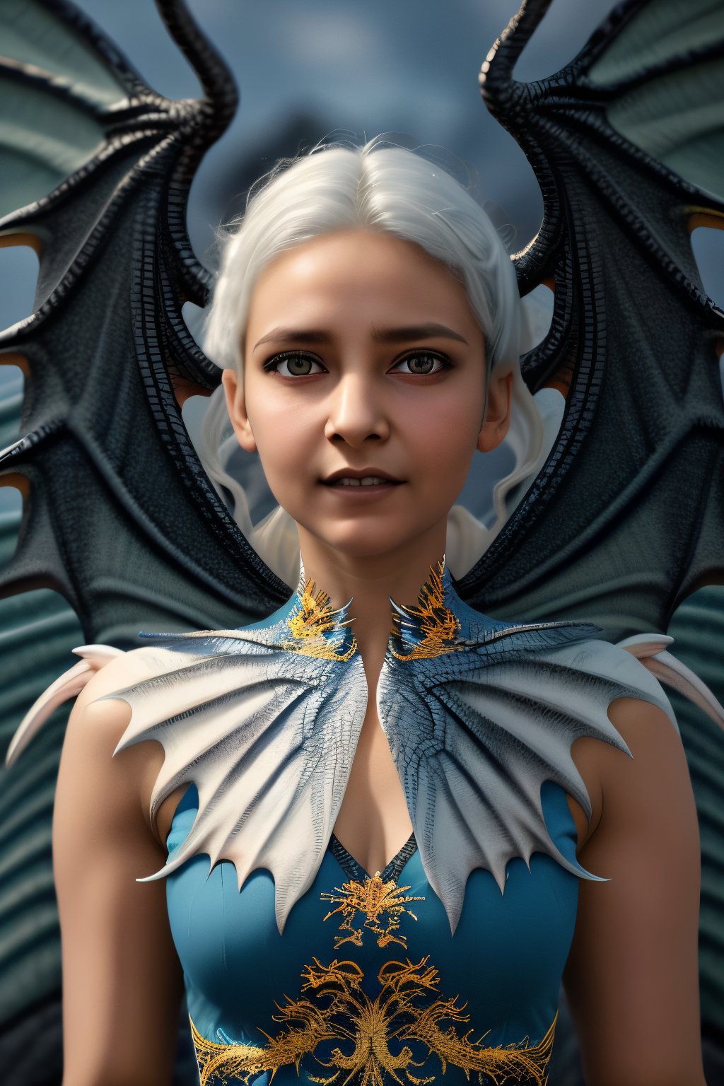 ((best quality)), ((masterpiece)), ((ultra-detailed)), extremely detailed CG, (illustration), ((detailed light)), (an extremely delicate and beautiful), a girl, solo, ((upper body,)), ((cute face)), expressionless, (beautiful detailed eyes), blue dragon eyes, (Vertical pupil:1.2), white hair, shiny hair, colored inner hair, (Dragonwings:1.4), [Armor_dress], blue wings, blue_hair ornament, ice adorns hair, [dragon horn], depth of field, [ice crystal], (snowflake), [loli], [[[[[Jokul]]]]]