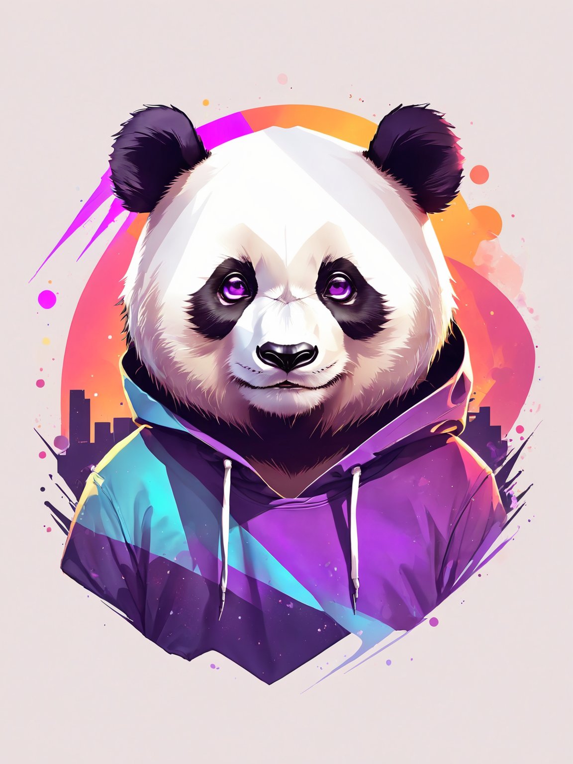 AiArtV,t-shirt design, 1boy,purple eyes,male focus,hood,hoodie,furry,bear,panda
