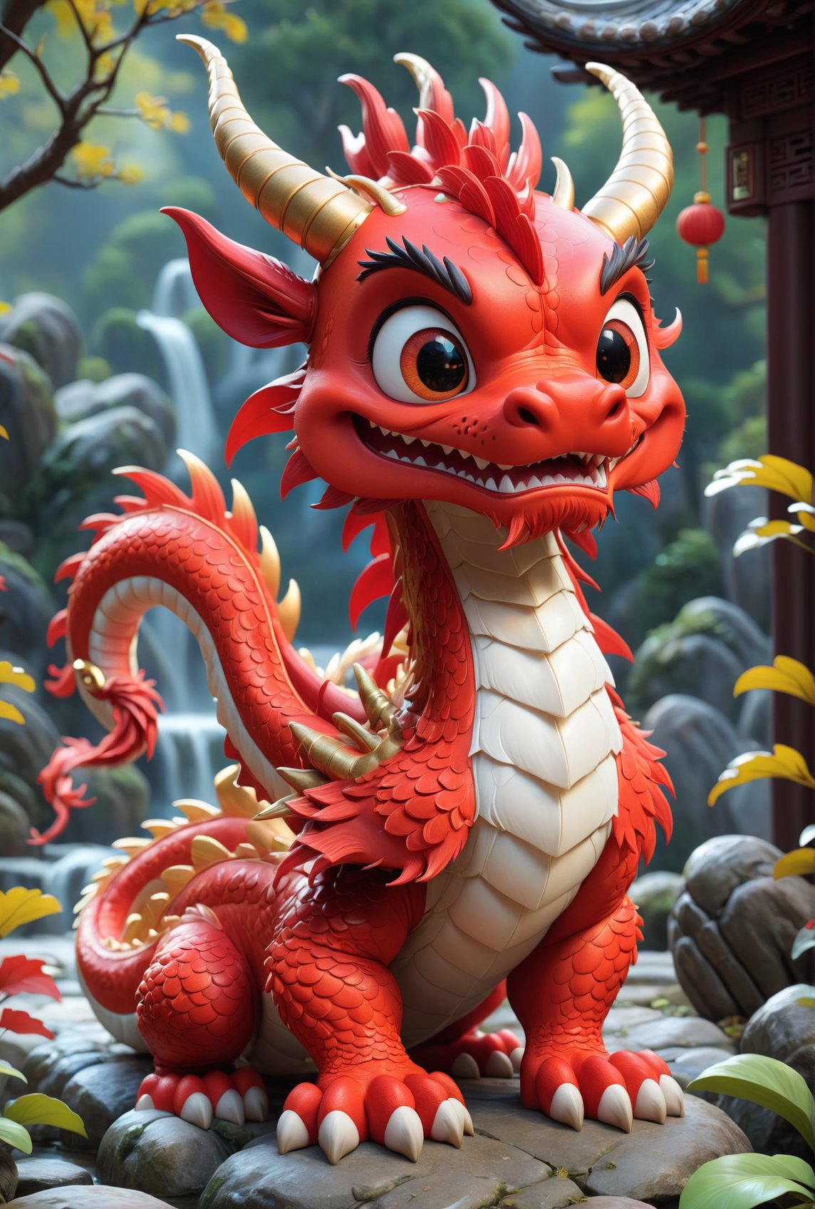 cute red Chinese dragon.  disney style 