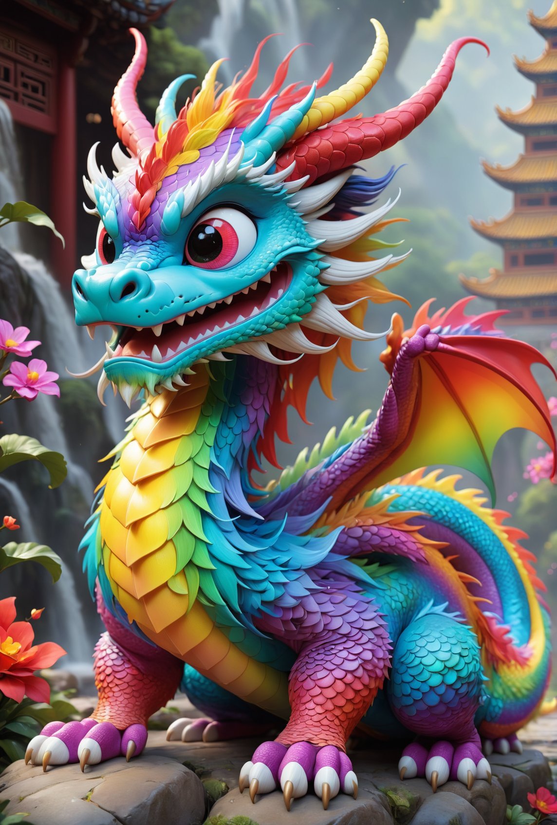 cute colorful, rainbow  Chinese dragon.  disney style 