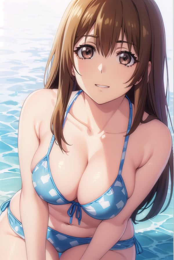 nanakakotegawa, <lora:nanaka kotegawa s1-lora-nochekaiser:1>,nanaka kotegawa, long hair, brown hair, (brown eyes:1.5), smile,BREAK navel, cleavage, swimsuit, bikini, bodysuit, white bikini, front-tie top, bikini top only, wetsuit,BREAK outdoors, beach,BREAK looking at viewer, (cowboy shot:1.5),BREAK <lyco:GoodHands-beta2:1>, (masterpiece:1.2), best quality, high resolution, unity 8k wallpaper, (illustration:0.8), (beautiful detailed eyes:1.6), extremely detailed face, perfect lighting, extremely detailed CG, (perfect hands, perfect anatomy),