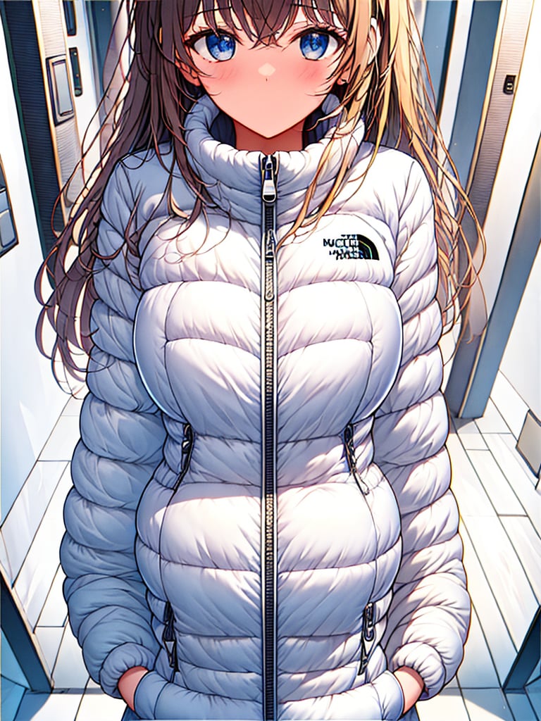 (masterpiece, best quality),fullbody shot
1girl, standing,she wear white down jacket, 
BREAK girl, 15 yo, (loli:1.5), blonde long hair, medium long hair, (straight hair:1.1), (braid:0.8), ultra detailed eyes, (huge breasts:1.1), hanging breasts, (tareme:1.3),
embarrassed,

BREAK (white space tightfit bodysuit):1.5,astronaut, headphone,
BREAK spacestation( space station hallway,space station floor, auturm park,bing_astronaut,Astrovest,BREAK blush:1.5,tnf_jacket