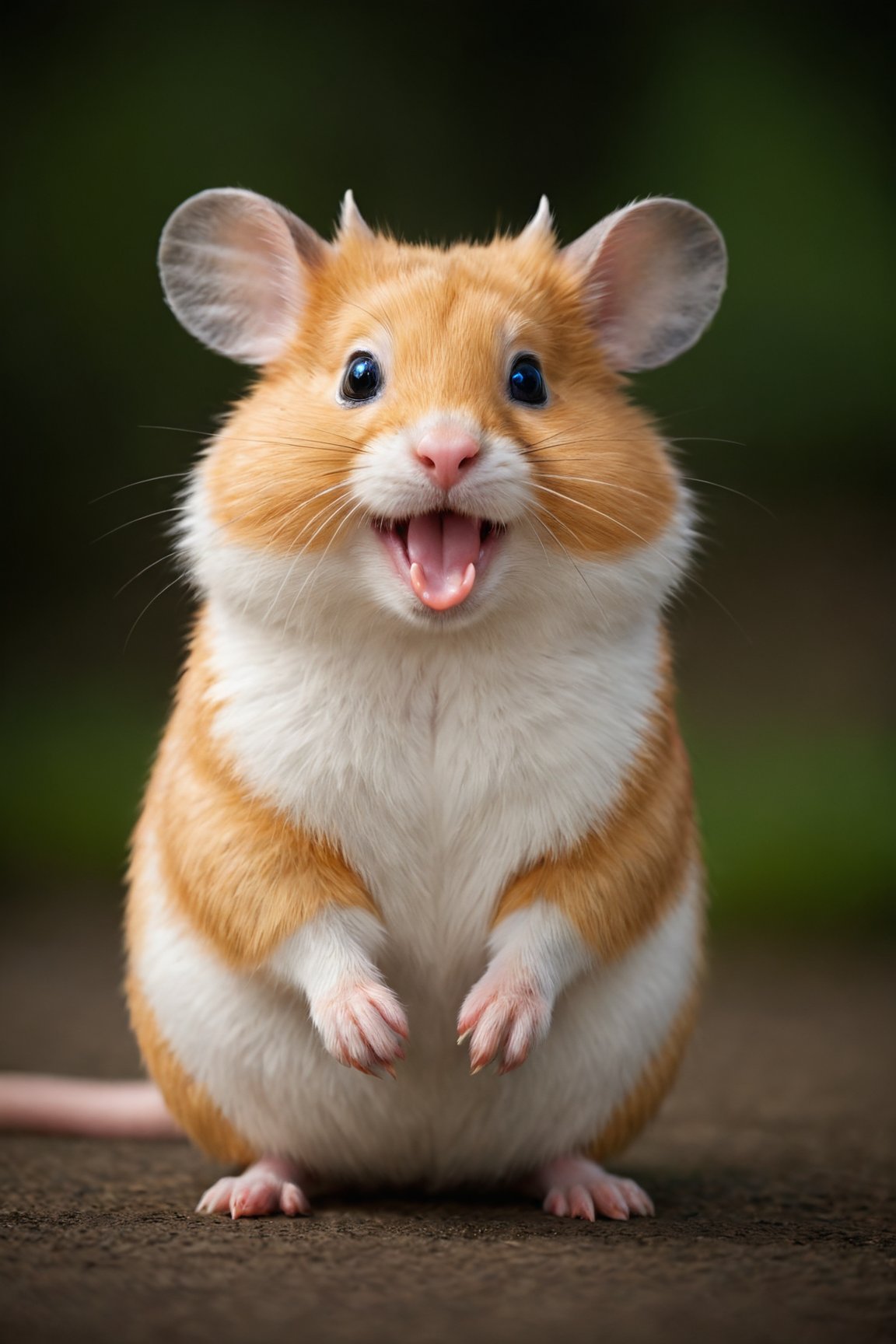 hamster, open mouth, blue eyes, tail, full body, horns, no humans, animal, fangs, claws, spikes, realistic, scales, animal focus, whiskers,dragon_anything
