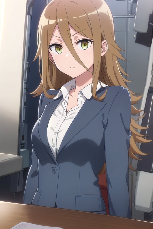 rumikaaina, <lora:rumika aina s1-lora-nochekaiser:1>,rumika aina, long hair, brown hair, hair between eyes, (green eyes:1.3),BREAK skirt, shirt, jacket, formal, suit, office lady, skirt suit,BREAK indoors, classroom,BREAK looking at viewer,BREAK <lyco:GoodHands-beta2:1>, (masterpiece:1.2), best quality, high resolution, unity 8k wallpaper, (illustration:0.8), (beautiful detailed eyes:1.6), extremely detailed face, perfect lighting, extremely detailed CG, (perfect hands, perfect anatomy), 