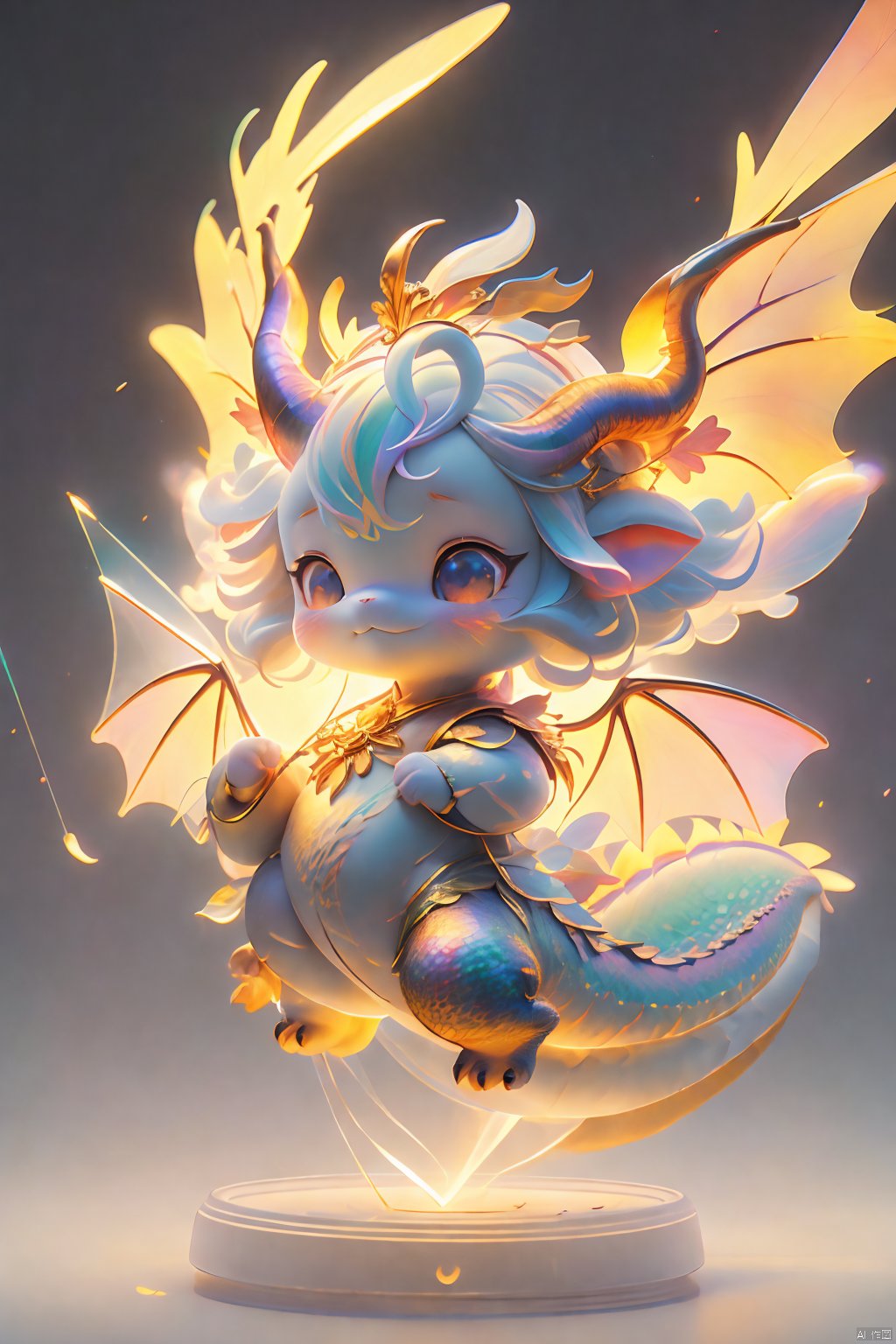 Best Quality,  Masterpiece,  Cute Little Dragon, Naked,  full body scales,  dragon tail,  dragon horns, （ Clear Color PVC Scales）, （ Clear Color Vinyl Wings）,  （Colorful Scales）,  Prism,  Holographic,  Chromatic Aberration,  Fashion Illustration,  Masterpiece,  8k,  Super Detailed,  pixiv, High Resolution,  Solo,  Ultra Detail,  Masterpiece,  (Detail Cute Face): 1.2,  (Masterpiece,  Best Quality: 1.3),  Beautiful Detail Glow,  Best Lighting,  (((Best Quality,  Textile Shadows,  Ultra Detail))),  Beauty and Aesthetics with High Detail,  Best Lighting,  High Resolution,  Detail,  Dynamic Lighting,  Ultra Detailed Skin,  Intricate Detail,  Ultra Detail,  Sharp Detail,  Coast,  (Full Body: 1.2),  Levitation,  xxhanfu halo cyber phoenix crown,  Light-electric style,  Cyberpunk Concept,<lora:EMS-272061-EMS:0.660000>,<lora:EMS-268526-EMS:0.300000>,<lora:EMS-262422-EMS:0.400000>,<lora:EMS-22839-EMS:0.200000>,<lora:EMS-267842-EMS:0.200000>