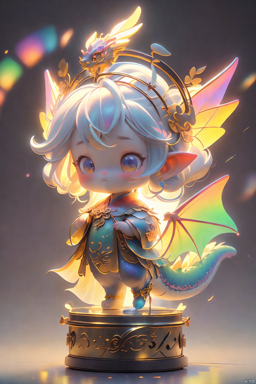 Best Quality,  Masterpiece,  Cute Little Dragon, Naked,  full body scales,  dragon tail,  dragon horns, （ Clear Color PVC Scales）, （ Clear Color Vinyl Wings）,  （Colorful Scales）,  Prism,  Holographic,  Chromatic Aberration,  Fashion Illustration,  Masterpiece,  8k,  Super Detailed,  pixiv, Delicate facial depiction with facial scalesHigh Resolution,  Solo,  Ultra Detail,  Masterpiece,  (Detail Cute Face): 1.2,  (Masterpiece,  Best Quality: 1.3),  Beautiful Detail Glow,  Best Lighting,  (((Best Quality,  Textile Shadows,  Ultra Detail))),  Beauty and Aesthetics with High Detail,  Best Lighting,  High Resolution,  Detail,  Dynamic Lighting,  Ultra Detailed Skin,  Intricate Detail,  Ultra Detail,  Sharp Detail,  Coast, Levitation,  xxhanfu halo cyber phoenix crown,  Light-electric style,  Cyberpunk Concept,<lora:EMS-272061-EMS:0.660000>,<lora:EMS-268526-EMS:0.300000>,<lora:EMS-262422-EMS:0.400000>,<lora:EMS-22839-EMS:0.200000>,<lora:EMS-267842-EMS:0.200000>