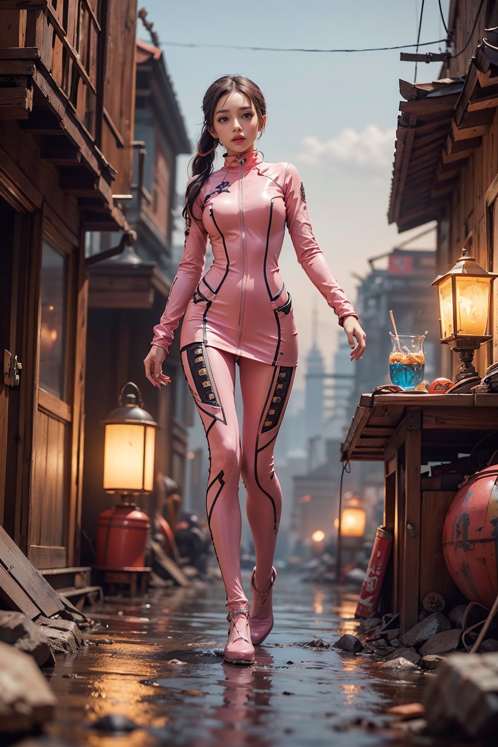 Full body,  {{{masterpiece}}},  {{{ the best quality}}},  {{{ultra-detailed}}},  {cinematic lighting},  {illustration}, 1girl, ((float in the sky)),((pink transparent zipper  plugsuit)), strap dress,Cyberpunk,pink long ponytail hair, hourglass figure,  sexy pose, very big breasts,long skirts
,Cyberpunk, ,((chrometech)), Glowing ambiance,garterbelt,epic cinematic
,dragon_aodai_nam,Gabriel Pacheco Style