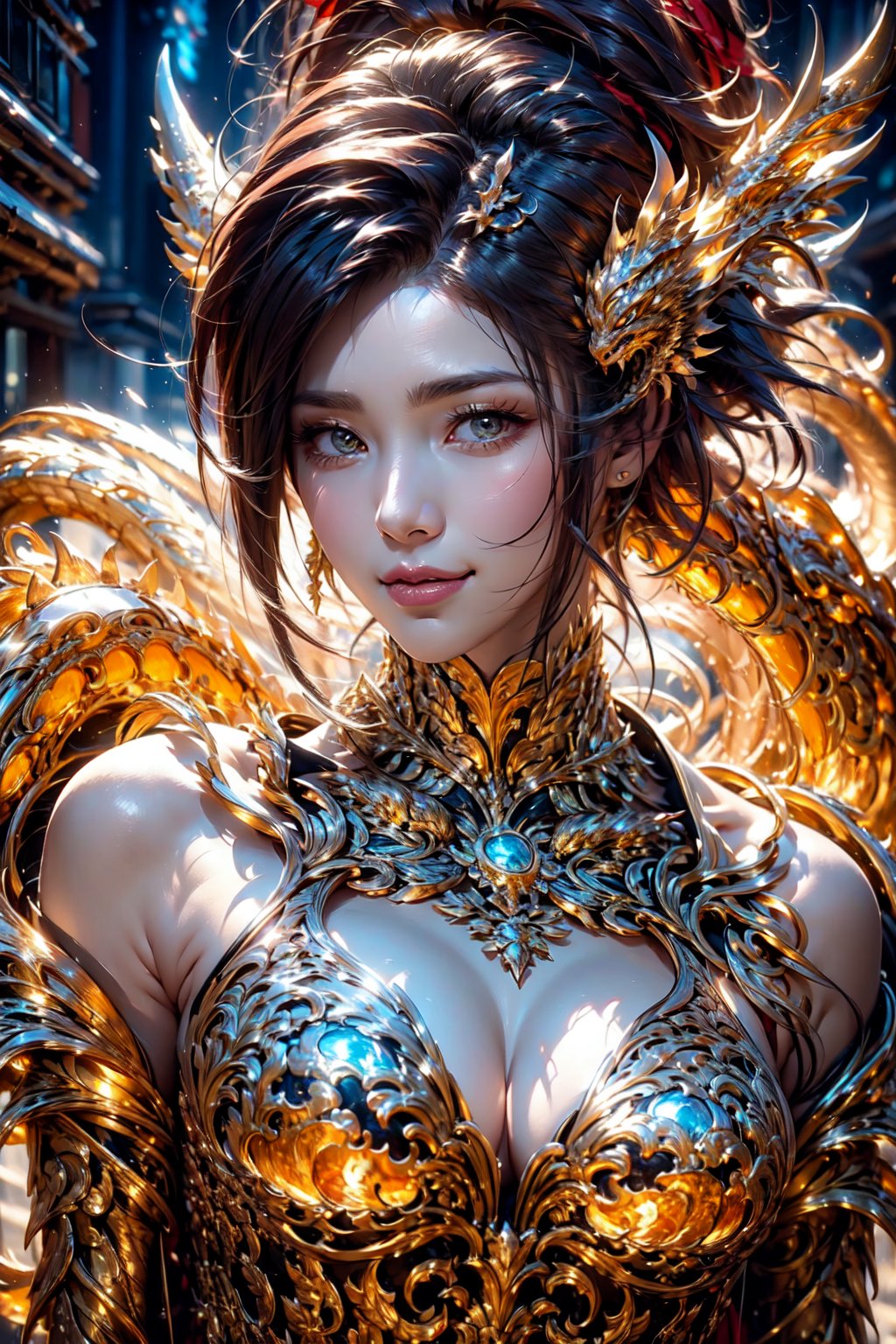 (((goddess))),  best quality, masterpiece, beautiful and aesthetic, 16K, (HDR:1.4), high contrast, bokeh:1.2, lens flare, (vibrant color:1.4), (muted colors, dim colors, soothing tones:0), cinematic lighting, ambient lighting, sidelighting, Exquisite details and textures, cinematic shot, Warm tone, (Bright and intense:1.2), wide shot, by playai, ultra realistic illustration, siena natural ratio, anime style, (Renaissance fantasy theme:1.1), head to thigh portrait, very long Straight dark brown hair with blunt bangs, (a shy smile:1.2), pink gossamer floral mango-colored dress, a sexy neighbor's wife, blue eyes, colorful head scarf, acrylic painting, trending on pixiv fanbox, palette knife and brush strokes, style of makoto shinkai, jamie wyeth, james gilleard, edward hopper, greg rutkowski, studio ghibli, genshin impact.,dragonbaby,dragonknight