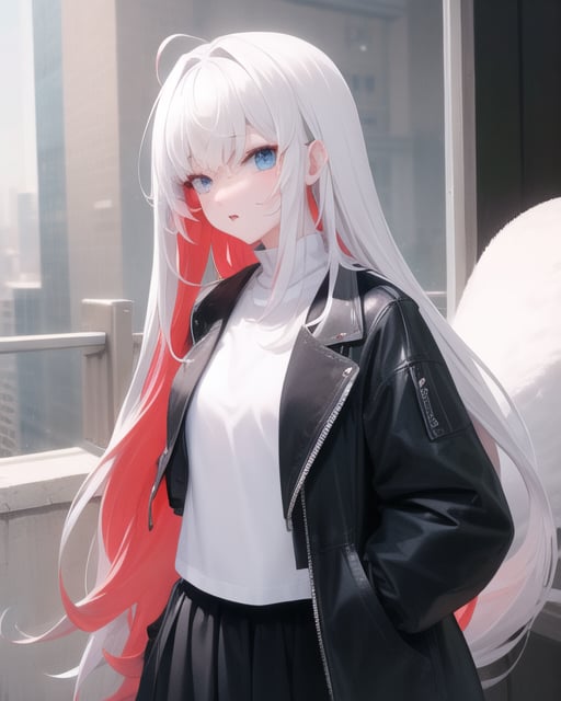 very long hair,white hair,red colored inner hair,, masterpiece,1girl,cute