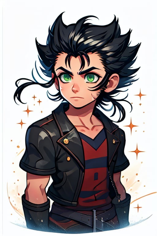 A 17 year old boy with black hair in a ponytail, green eyes and a scar above his nose, dressed in Riku's clothes from Kingdom Hearts 3,Whole body,sora \(kingdom hearts\),<lora:659111690174031528:1.0>