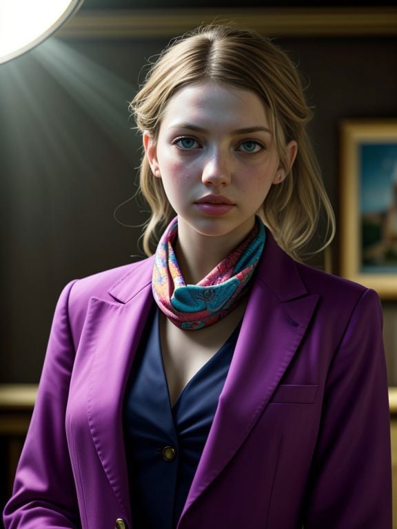 Masterpiece, Best Quality, ultrarealistic photography, real life, colorful, amazing, perfect lighting, bright colors, dramatic, dynamic, cinematic lighting, hyperrealism, intricate details, epic, realism, Hannah Murray, suit with stole, extremely detailed background scene,  <lora:LCM_LoRA_Weights_SD15:1> 