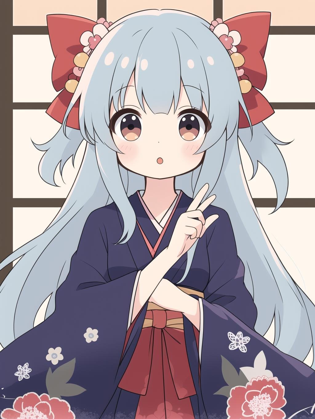 kimono, blown hair, long hair, cute, kawaii, :o, looking at viewer