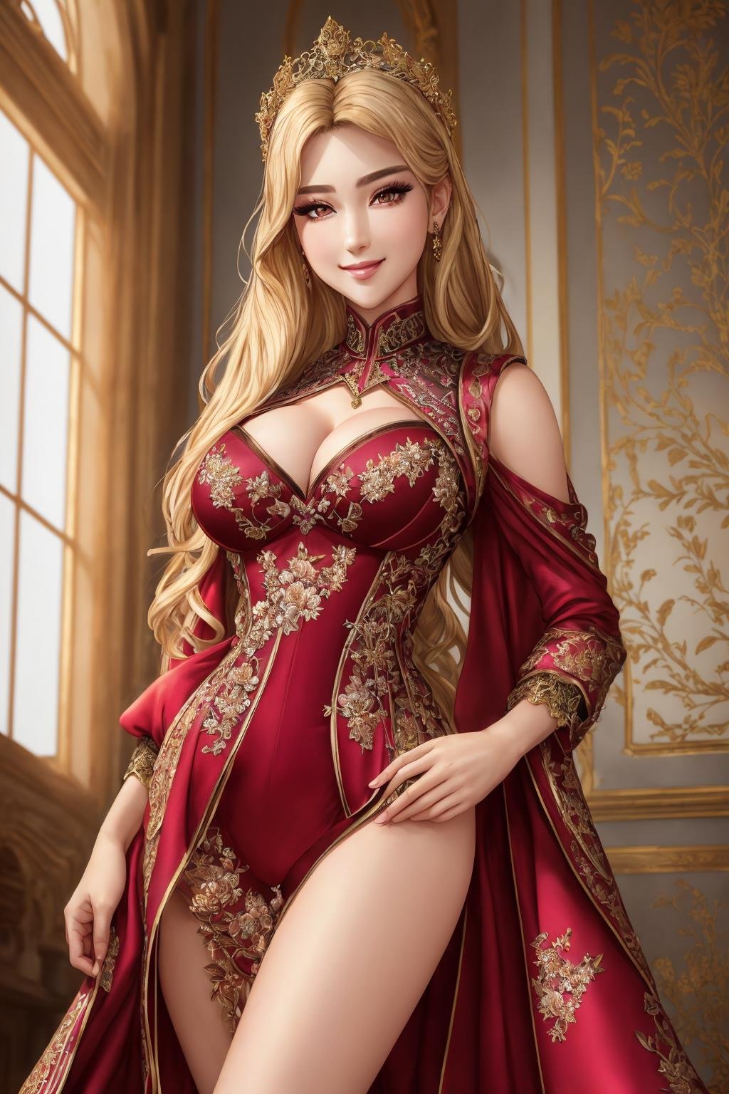 Masterpiece, absurdres, fine detail, HDR, highly detailed face and eyes, anime drawing, solo,1girl,smilingsexy_attire,Haute_Couture, woman wearing a [Haute_Couture|sexy_attire]_([designer dress|(((bodysuit,leaotard)))]:1.15),embroidery, floral <lora:SexyCouture:0.88>