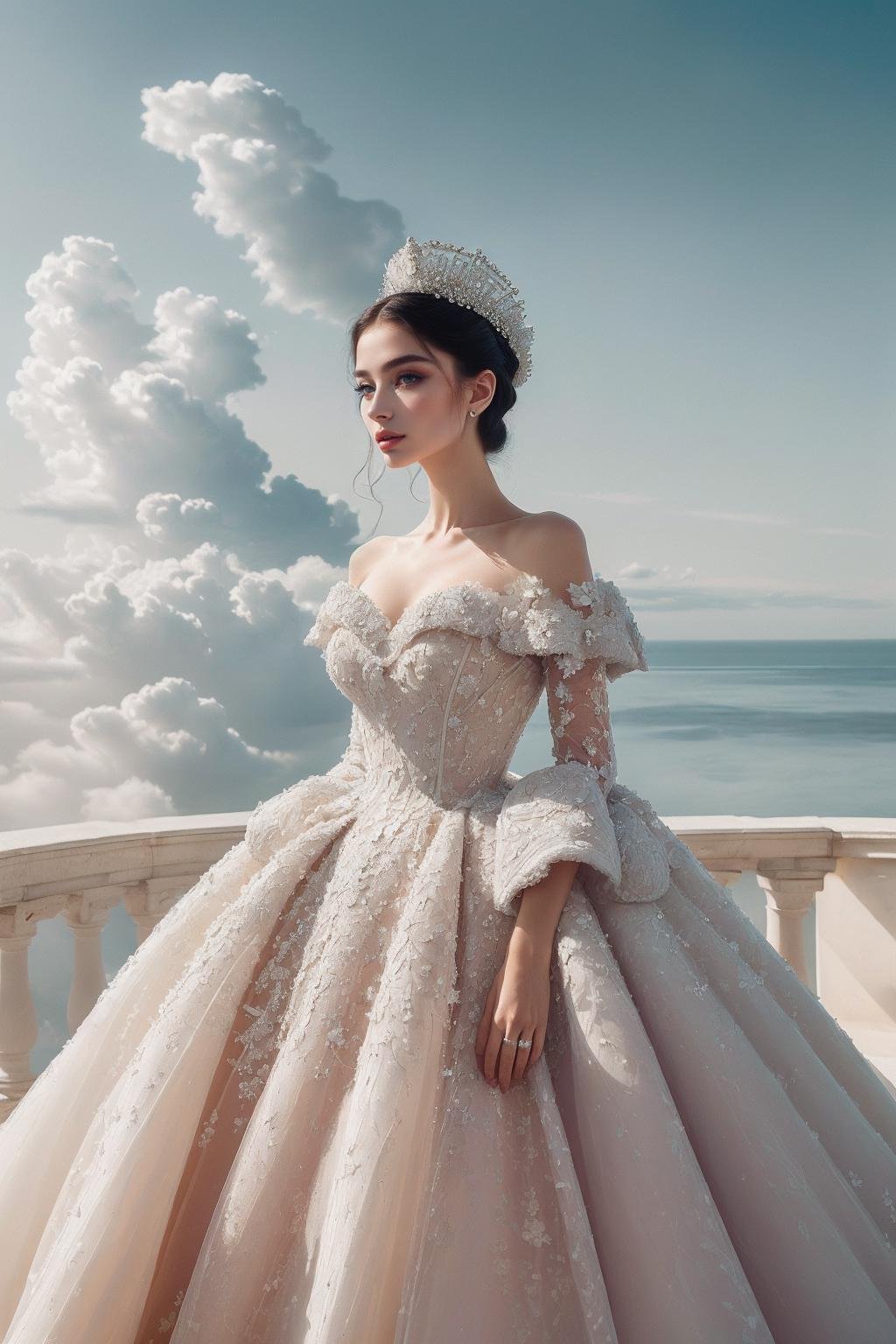 ((Masterpiece, best quality,edgQuality)), Haute_Couture,edgCloud, a woman wearing a Haute_Couture  edgHC_dress made of clouds <lora:edgLycorisCloud:0.85>