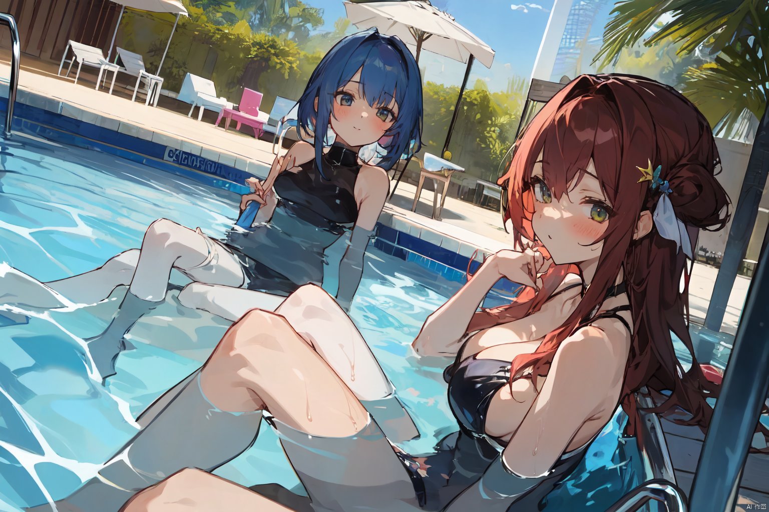 Three girls,Low viewing angle,Pool party