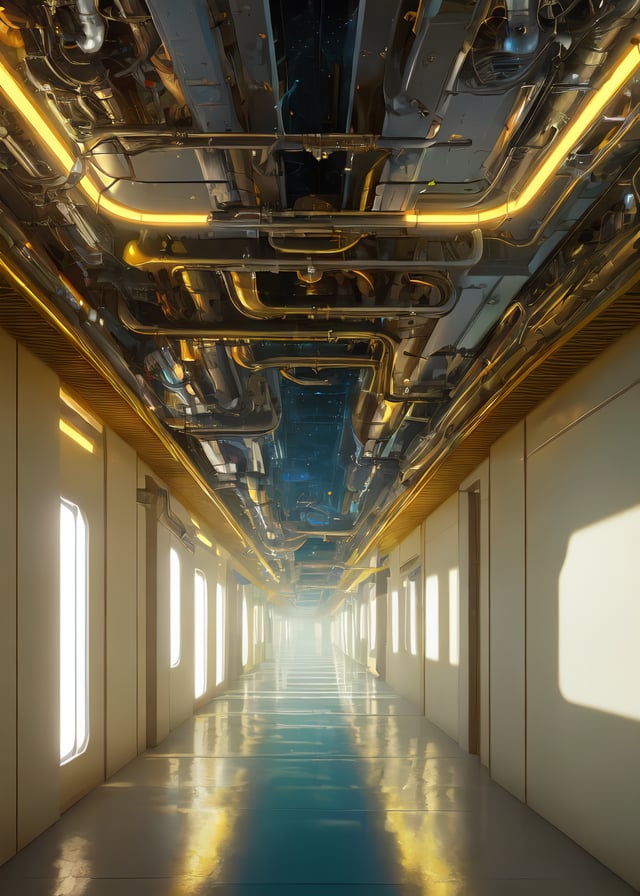 <lora:D1s-Backroom:0.62>, backroom, liminal space,uploaded artstation, by Marc Simonetti , by Christian Jane Fergusson , by Peter Wileman , by Alfred Augustus Glendening , by Dan Mumford,(Level-15,Futuristic Halls,inside,sci-fi,futuristic,fluorescent light,corridor,infinity corridor,yellow lighting,white wall), BREAK, shadow , plant , window,(photorealistic), [sharp focus], (HDR), (8k), (gigapixel), (masterpiece)