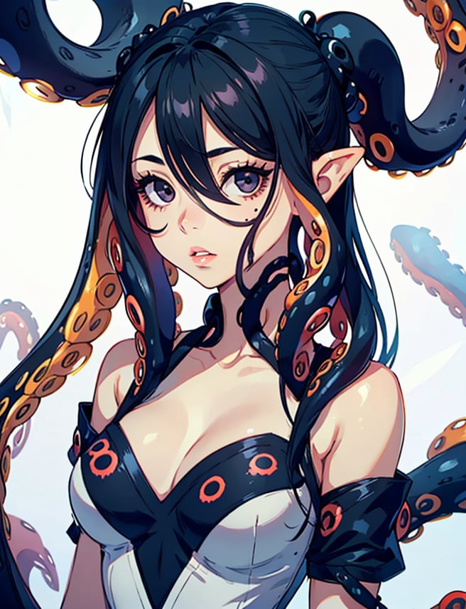 1girl, solo, long hair, breasts, looking at viewer, simple background, black hair, hair ornament, white background, hair between eyes, bare shoulders, upper body, parted lips, sleeveless, black eyes, lips, eyelashes, tentacles



(portrait:.6),Detailedface,
(detailed face:1), (tentacle hair:1.4),ASU1