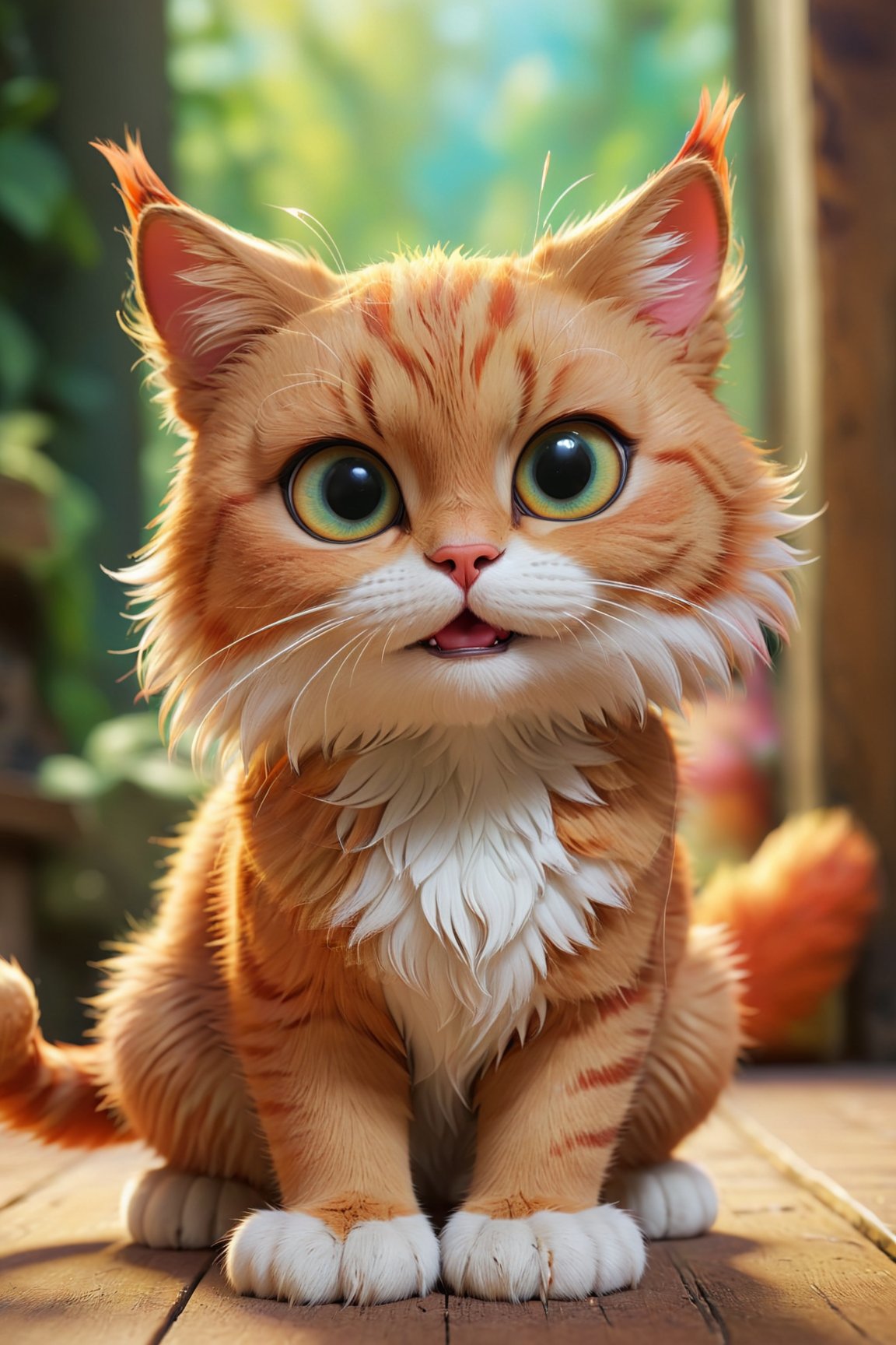 (best quality,4k,8k,highres,masterpiece:1.2),ultra-detailed,(realistic,photorealistic,photo-realistic:1.37),cute,colorful,3D,cartoon,portraits,cat,portrait,playful expression,adorable eyes,and curious expression,lively background,whimsical atmosphere,vibrant colors,soft fur texture,big round eyes,delicate whiskers,sharp focus,expressive features,playful posing,cat ears,and paws in the foreground,eye-catching details,skillful shading,striking visual impact,professional composition,artistic charm,perfect lighting,bright and vivid hues,artistic interpretation of a cat,immersive 3D effect,masterfully crafted,eye-catching composition,unique cat character,appealing cuteness,meticulous attention to detail,stylized illustration,imaginative artwork,captivating playfulness,colorful and vibrant artwork,artistic flair with a touch of whimsy