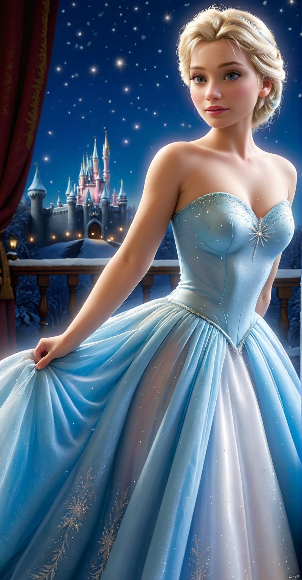  Ultra Realistic, cinematic lights, elsa, glam pose, chill,princess gown, Ultra Realistic princess gown, Cinderella